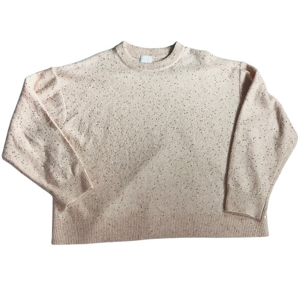 H & M Women's Knit Sweaters Size Large Pink and Gold Sequin Crewneck Pullover - Picture 2 of 13